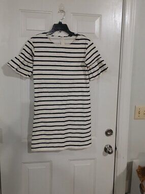 J Crew Ruffled Bell Sleeves Shift Dress Women's  Ivory & Navy Striped